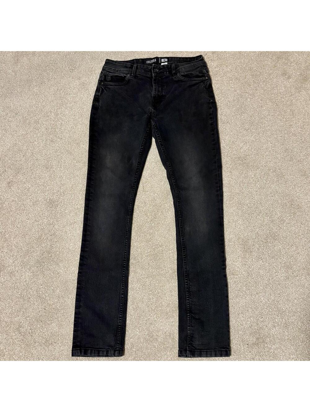 Cultura Men's Black Skinny Fit Denim Jeans Stretch Charcoal Wash, Sz 30x31